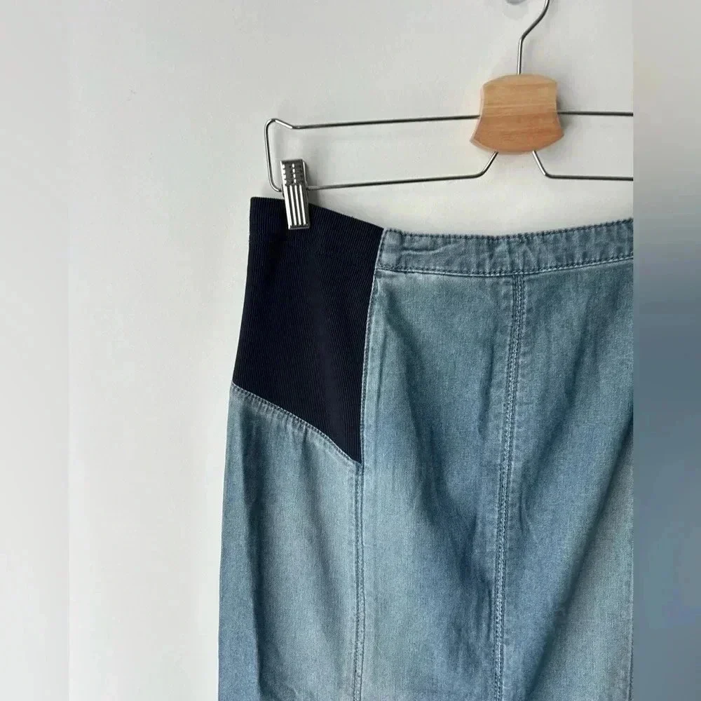 BCBGMAXAZRIA Y2K Panel Denim Maxi Skirt Stretch Waist Sculpted A-Line S/M - Picture 10 of 11